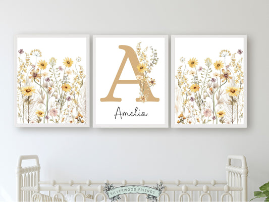 ORIGINAL Wildflower Nursery Prints, Floral Name Sign Nursery Wall Art, Baby Girl Nursery Prints, Boho Wildflower Nursery Decor Digital Print