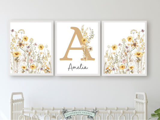 ORIGINAL Wildflower Nursery Prints, Floral Name Sign Nursery Wall Art, Baby Girl Nursery Prints, Boho Wildflower Nursery Decor Digital Print