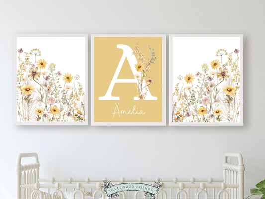 Boho Wildflower Nursery Prints, Floral Name Sign Nursery Wall Art, Baby Girl Nursery Prints, Wildflower Floral Nursery Decor Digital Prints