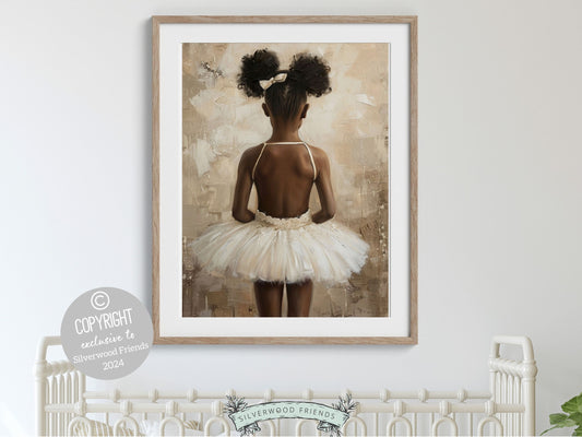 Black Ballerina Nursery Print, African American Ballerina Nursery Decor, Little Black Girl Ballet Nursery Wall Art, Black Girl Digital Print