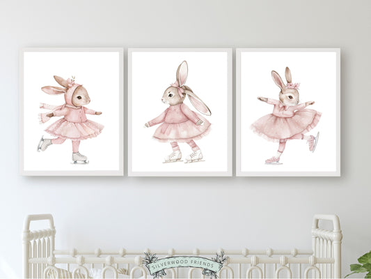 Figure Skating Bunny Nursery Print, Baby Girl Nursery Print, Ballerina Bunny Nursery Decor, Ice Skating Gift Girls Sport Room Digital Print