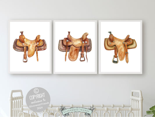 Saddle Prints, Cowboy Nursery Prints, Cowgirl Nursery Decor, Western Nursery Decor, Equestrian Horse Riding Nursery Wall Art Digital Prints