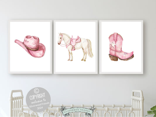 Cowgirl Nursery Prints, Cowgirl Nursery Decor, Baby Girl Western Nursery Decor, Girls Equestrian Horse Riding Nursery Wall Art Digital Print