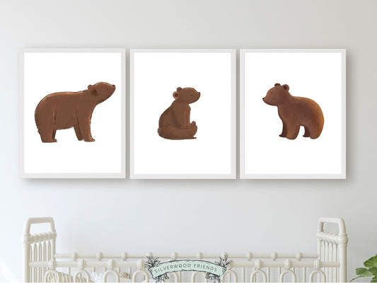 Bear Nursery Prints, Brown Bear Neutral Nursery Decor, Teddy Bear Nursery Wall Art, Woodland Bear Nursery Poster, Baby Bear Digital Prints