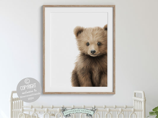 Our delightful minimalist Peeking Bear Nursery Print features an adorable peeking brown bear. Its perfect for your bear nursery decor or woodland nursery decor and also makes a unique baby shower gift.