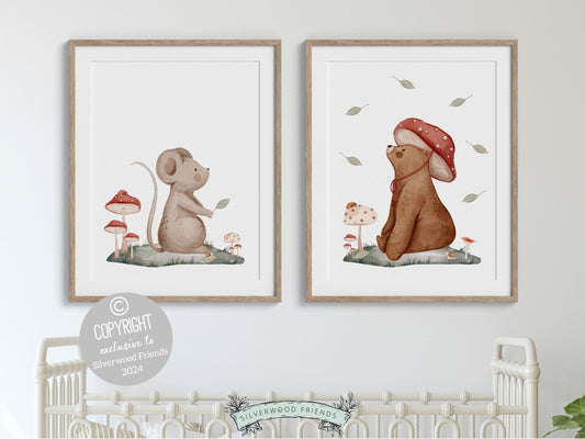 Woodland Mushroom Nursery Print, Woodland Mushroom Nursery Decor, Toddler Wall Decor Whimsical Woodland Nature Neutral Nursery Digital Print