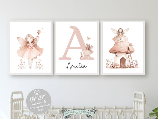 Wildflower Fairy Mushroom Nursery Print Gift For Baby Girl Pink Wildflower Fairy Nursery Decor, Fairy Garden Nursery Wall Art Digital Print