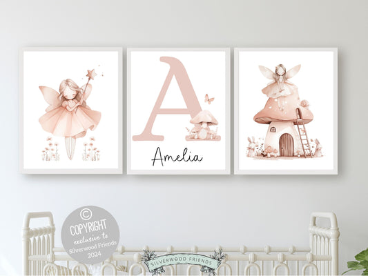 Wildflower Fairy Mushroom Nursery Print Gift For Baby Girl Pink Wildflower Fairy Nursery Decor, Fairy Garden Nursery Wall Art Digital Print