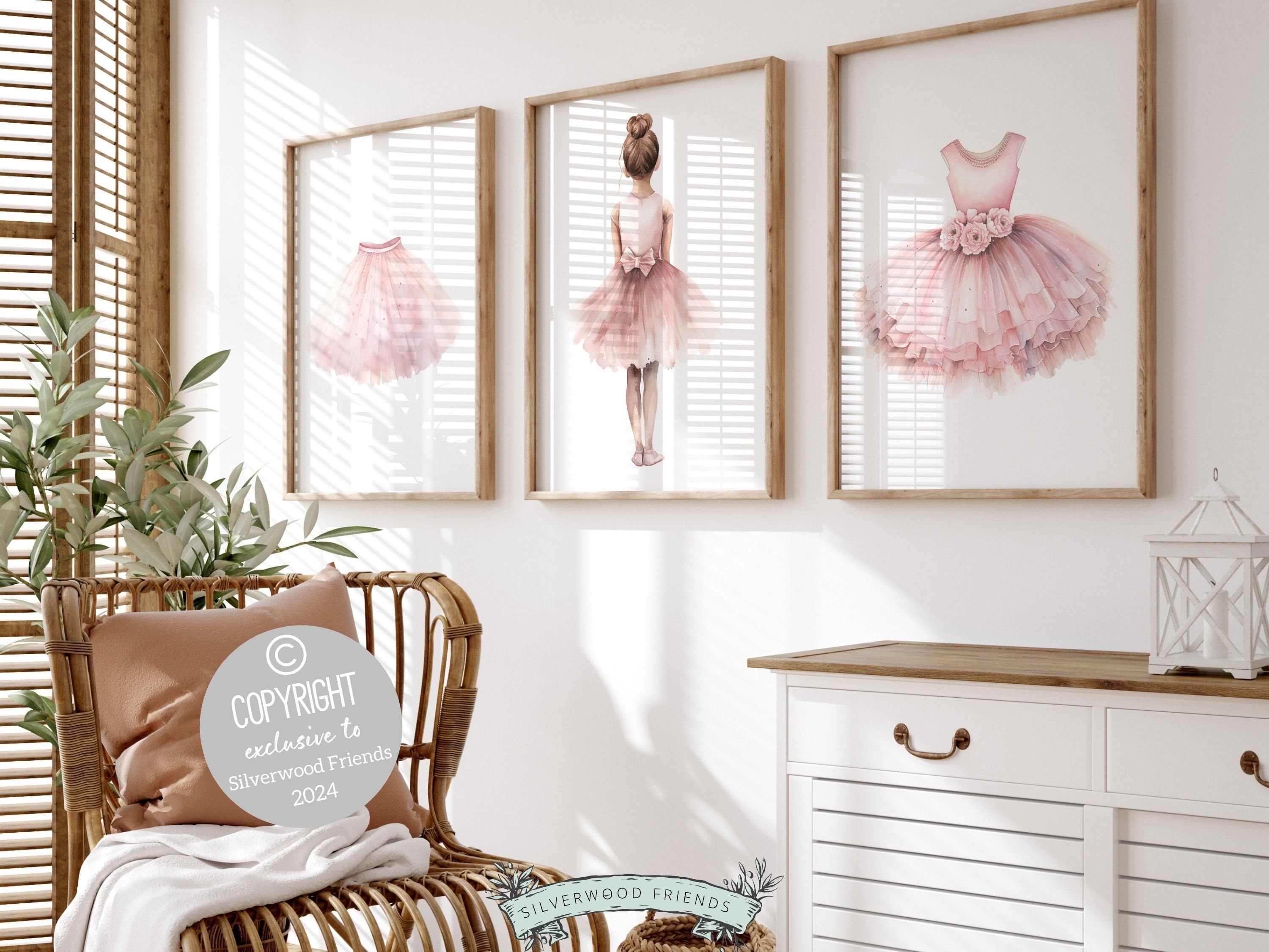 Ballerina nursery wall art in pink and on sale white. Girls room decor.