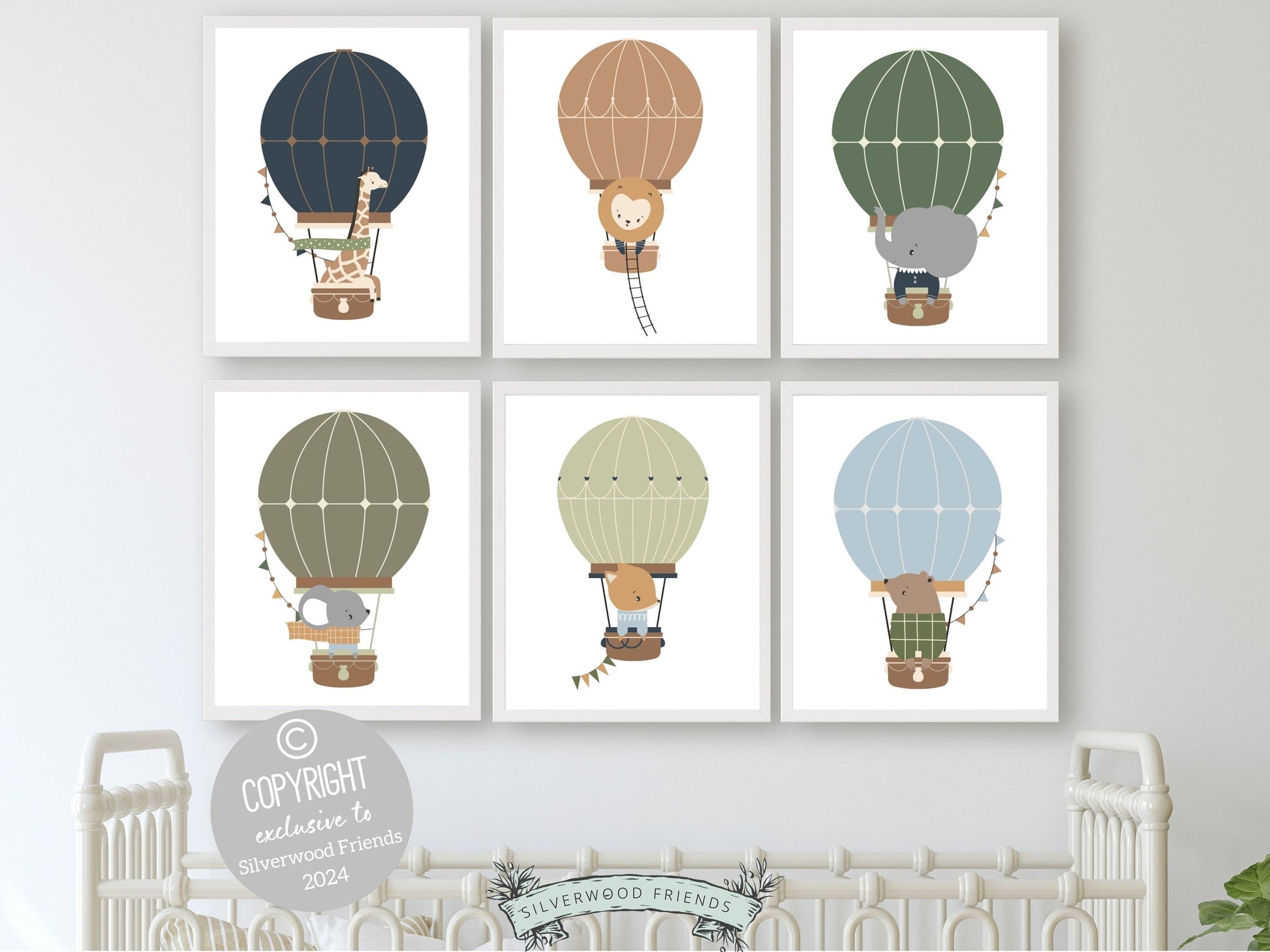 Hot Air Balloon Nursery Prints, Safari Animal Nursery Decor, Jungle Nursery Wall Art, Woodland Animal Balloon Nursery Decor Digital Prints