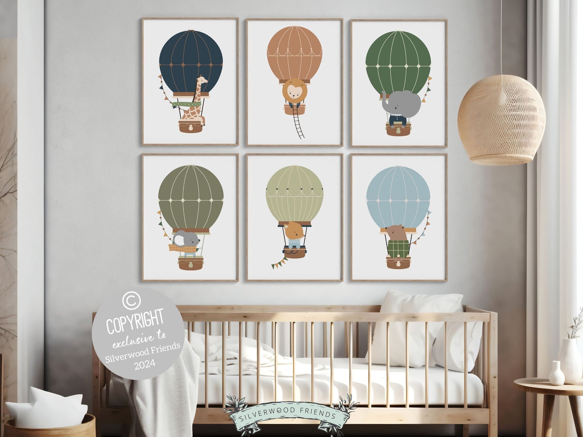 Hot Air Balloon Nursery Prints, Safari Animal Nursery Decor, Jungle Nursery Wall Art, Woodland Animal Balloon Nursery Decor Digital Prints