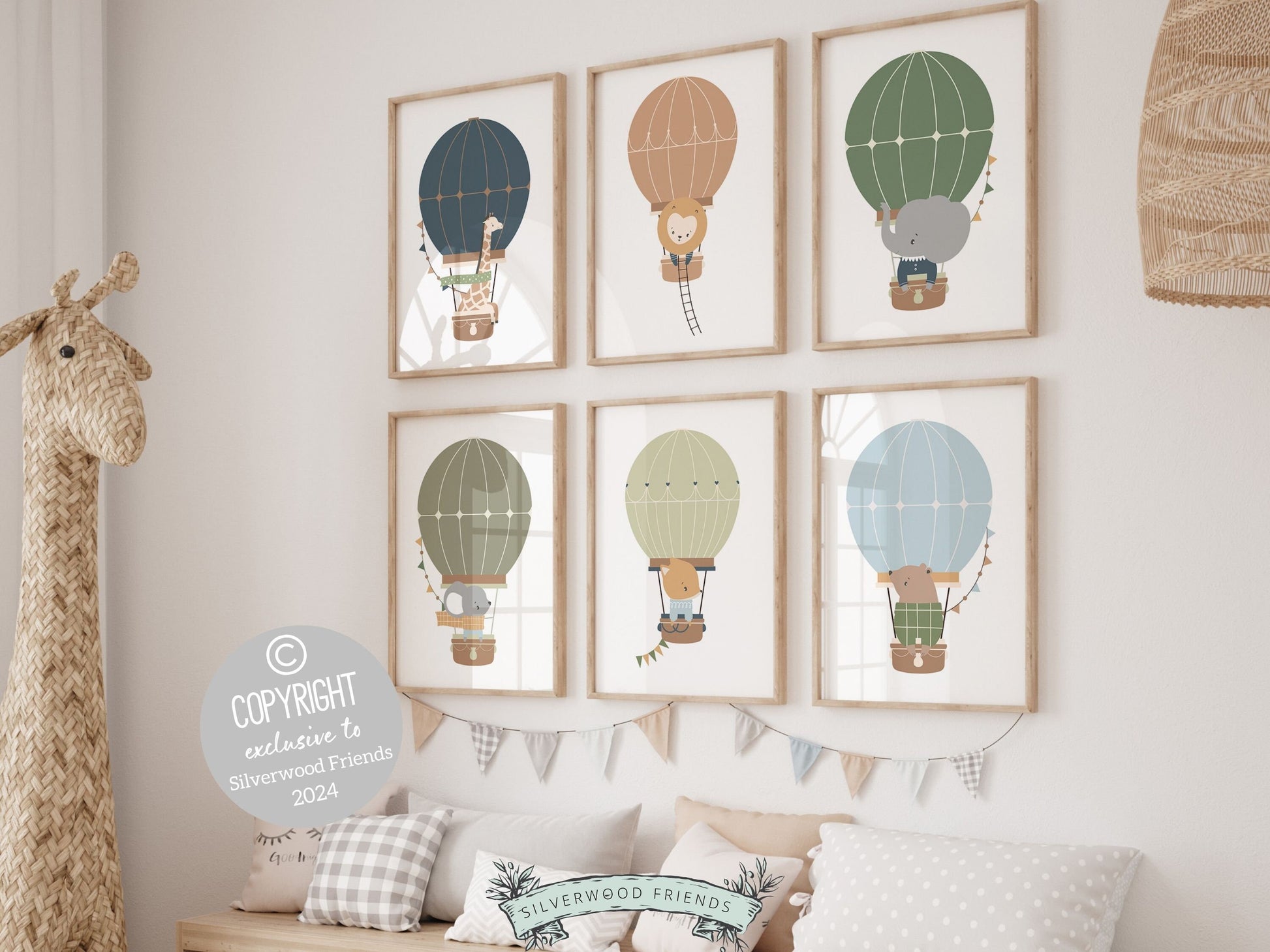 Hot Air Balloon Nursery Prints, Safari Animal Nursery Decor, Jungle Nursery Wall Art, Woodland Animal Balloon Nursery Decor Digital Prints