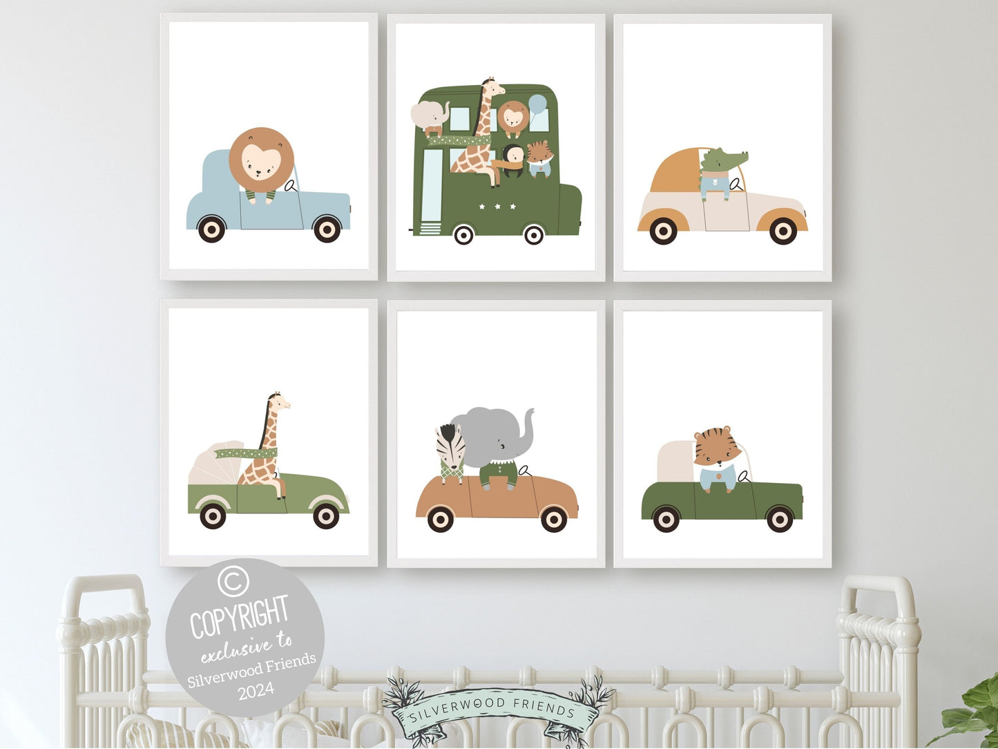 Safari Animal Car Nursery Prints, Jungle Animal Car Nursery Decor, Boys Toddler Room Safari Nursery Decor, Transport Nursery Digital Print