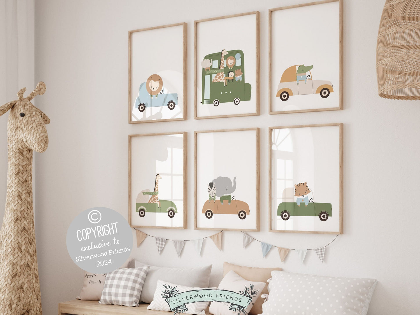 Safari Animal Car Nursery Prints, Jungle Animal Car Nursery Decor, Boys Toddler Room Safari Nursery Decor, Transport Nursery Digital Print