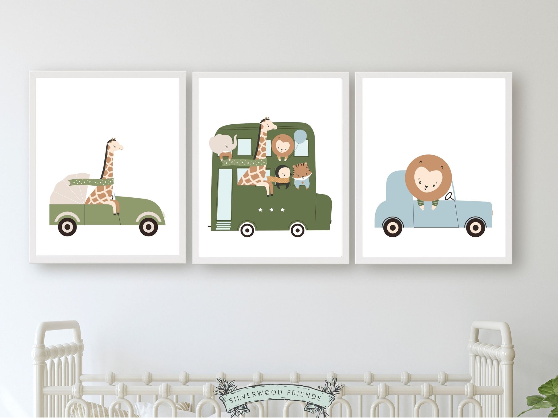 Safari Animal Car Nursery Prints, Jungle Animal Car Nursery Decor, Boys Toddler Room Safari Nursery Decor, Transport Nursery Digital Print