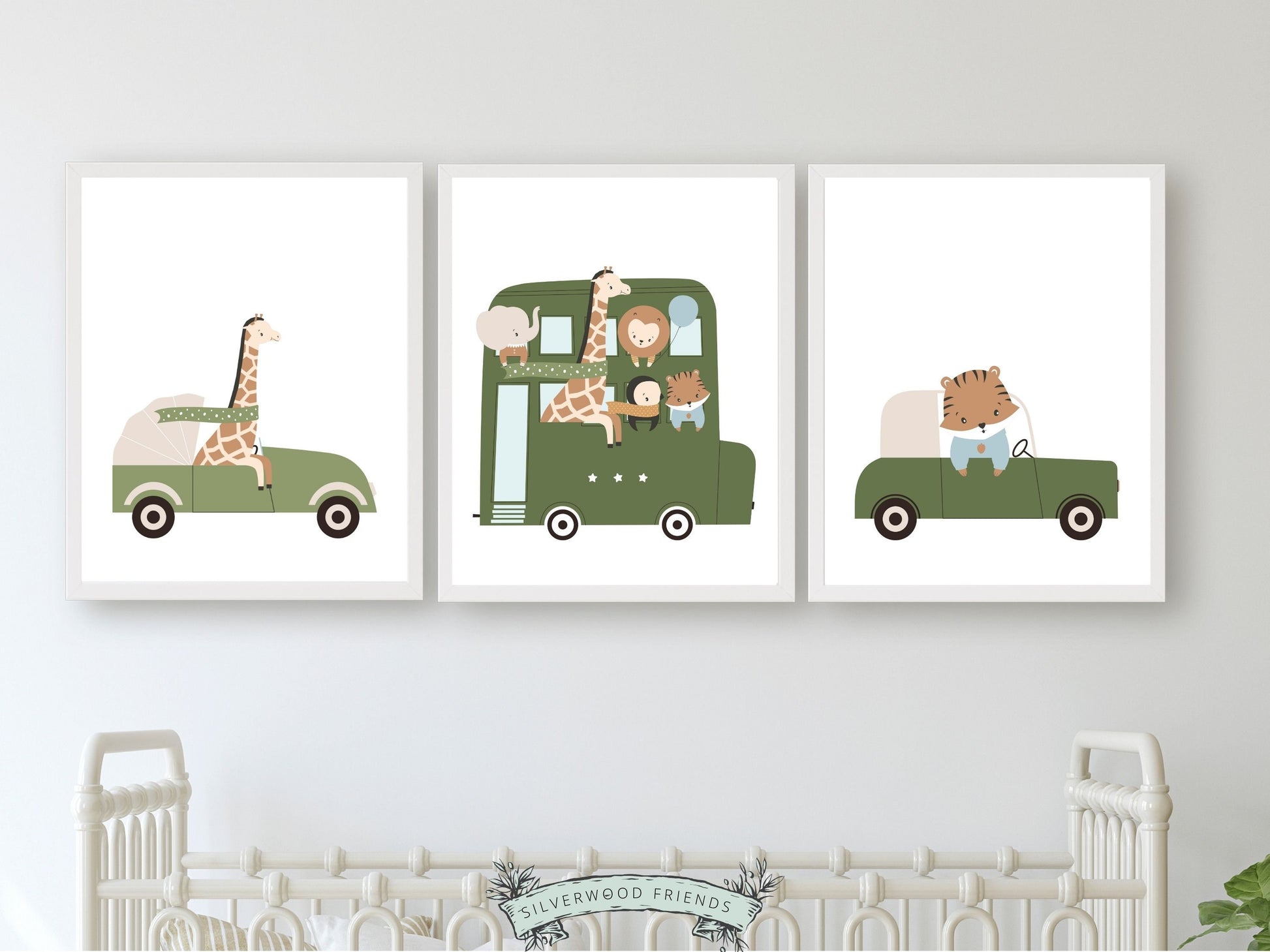 Safari Animal Car Nursery Prints, Jungle Animal Car Nursery Decor, Boys Toddler Room Green Safari Nursery Decor, Boys Car Art Digital Print