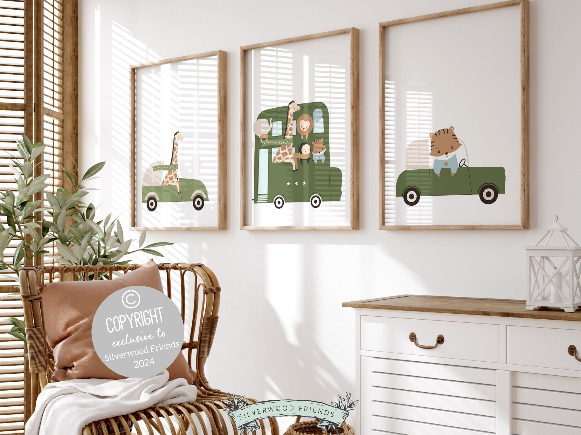 Safari Animal Car Nursery Prints, Jungle Animal Car Nursery Decor, Boys Toddler Room Green Safari Nursery Decor, Boys Car Art Digital Print