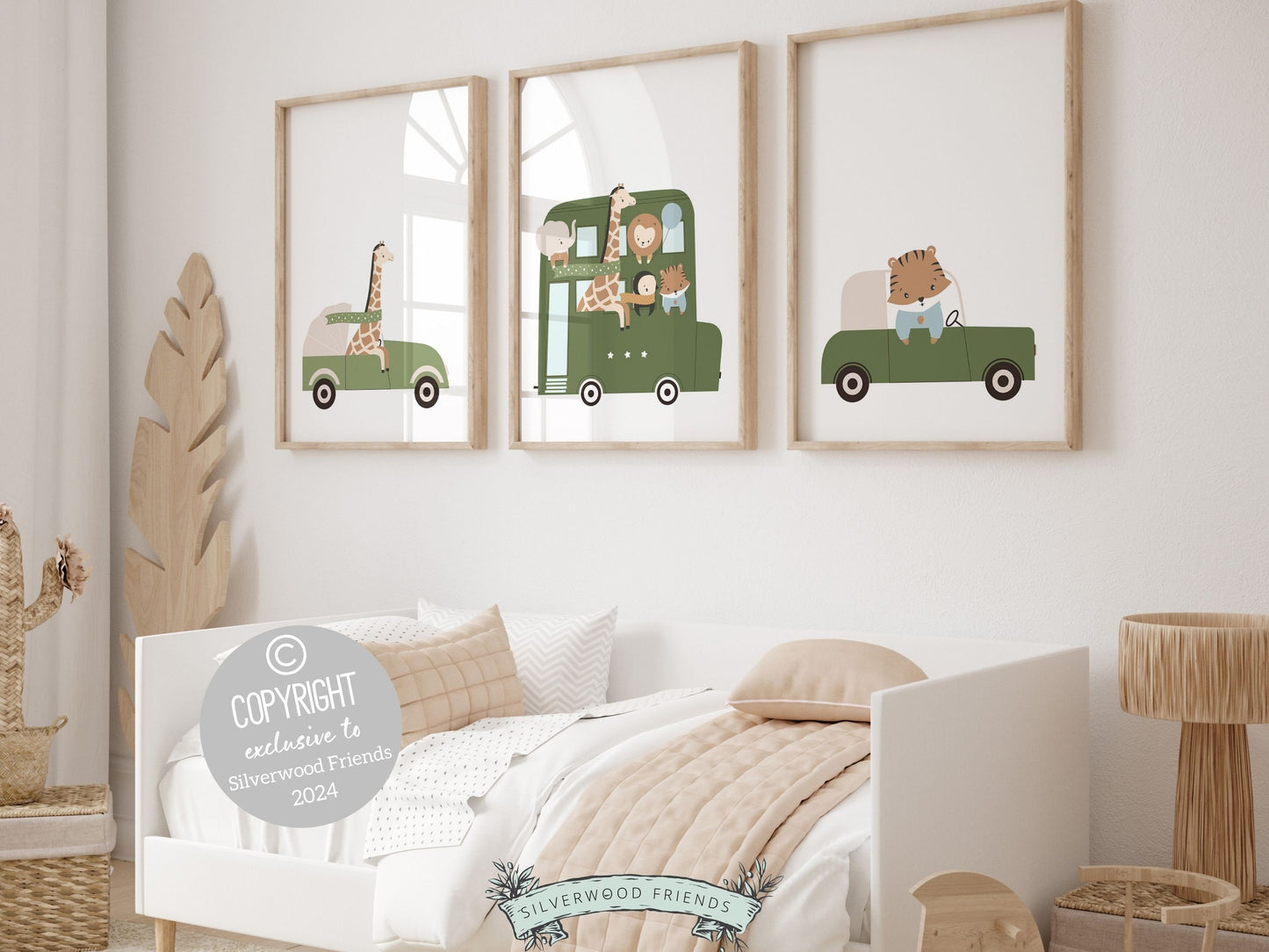 Safari Animal Car Nursery Prints, Jungle Animal Car Nursery Decor, Boys Toddler Room Green Safari Nursery Decor, Boys Car Art Digital Print