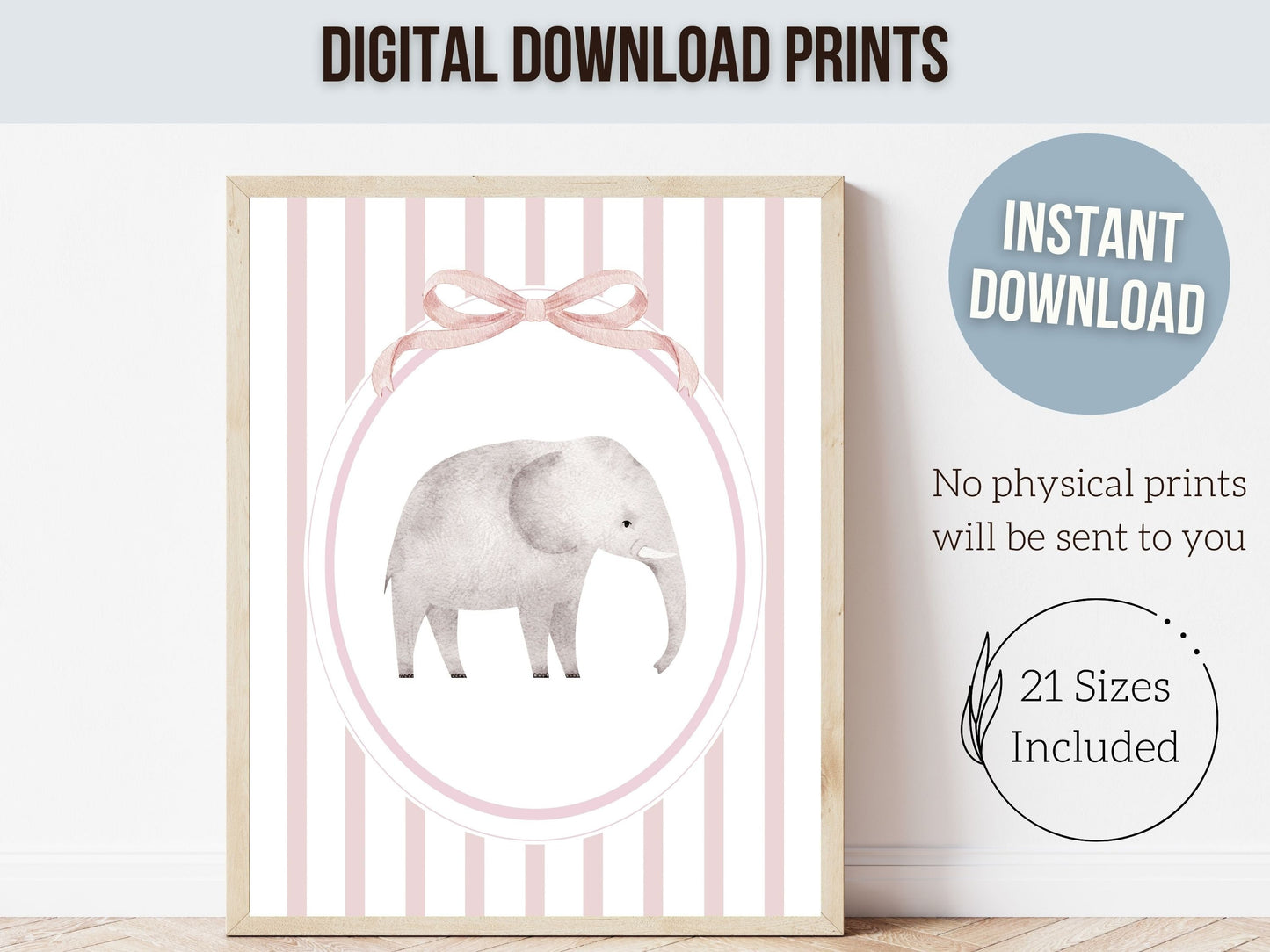 Elephant Nursery Print Set of 2, Pink Nursery Wall Art, Baby Girl Safari Nursery Decor, Baby Girl Pink Jungle Animal Nursery Digital Print