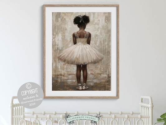 Black Ballerina Nursery Print, African American Ballerina Nursery Decor, Little Black Girl Ballet Nursery Wall Art, Black Girl Digital Print