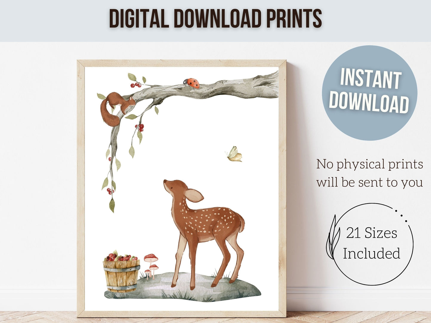 ORIGINAL Woodland Mushroom Nursery Print Gift For Kids Woodland Deer Mushroom Nursery Decor, Forest Nature Nursery Wall Art Digital Prints