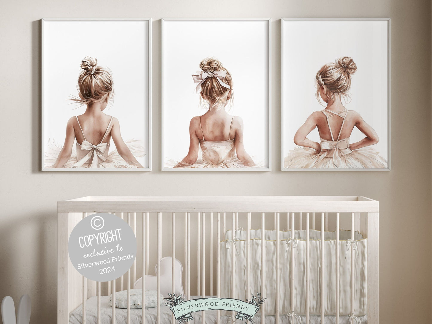 Set of 3 Ballet Nursery Prints featuring three adorable little ballerina&#39;s. Perfect for your ballet nursery decor or dance inspired bedroom, these charming prints inspire imagination and foster a love for ballet. Baby girl ballet gift