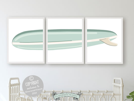 Green Surfboard Nursery Print, Beachy Minimalist Nursery Wall Art, Boy Coastal Room Decor, Kids Beach House Surfing Room Decor Digital Print