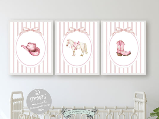 Cowgirl Nursery Prints, Cowgirl Nursery Decor, Baby Girl Western Coquette Nursery Decor, Baby Girl Pink Horse Nursery Wall Art Digital Print