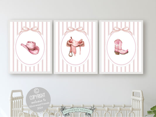 Cowgirl Nursery Prints, Cowgirl Nursery Decor, Baby Girl Western Coquette Nursery Decor, Baby Girl Pink Horse Nursery Wall Art Digital Print