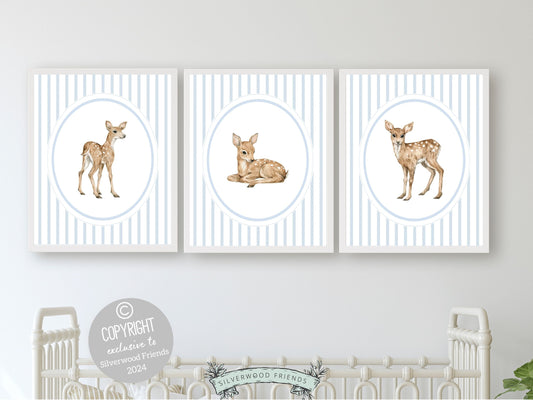 ORIGINAL Baby Deer Nursery Prints, Baby Boy Woodland Deer Nursery Decor, Baby Fawn Nursery Wall Art, Boy Blue Woodland Nursery Digital Print