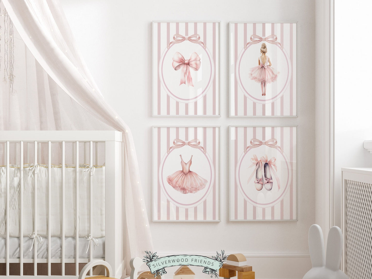 Ballet Prints, Ballerina Nursery Decor, Blush Pink Baby Girl's Ballerina Nursery Wall Art, Newborn Ballet Gift, Ballet Nursery Digital Print