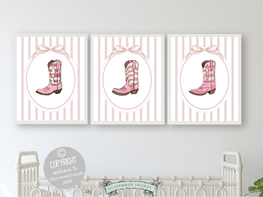 Pink Cowgirl Boot Prints, Girls Pink Cowgirl Nursery Decor, Baby Girl Western Nursery Decor, Baby Girl Horse Nursery Wall Art Digital Prints