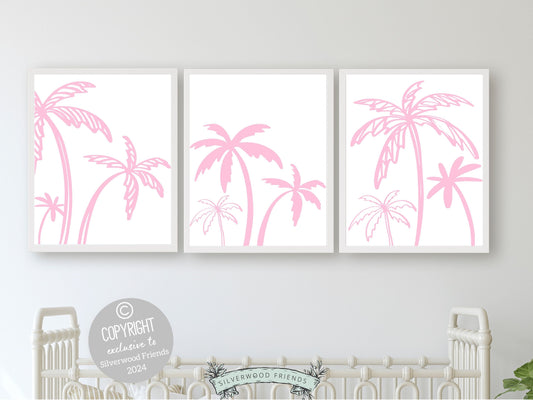 Pink Palm Tree Print, Beachy Nursery Wall Art, Surf Nursery Print Beach House Wall Decor, Girls Trendy Surfing Room Wall Decor Digital Print