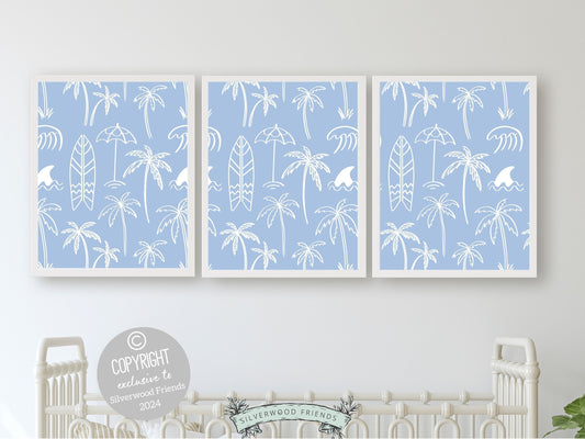 Palm Tree Print, Beachy Surfboard Wall Art, Minimalist Coastal Surf Nursery Wall Art, Beach House Kids Surfing Room Wall Decor Digital Print