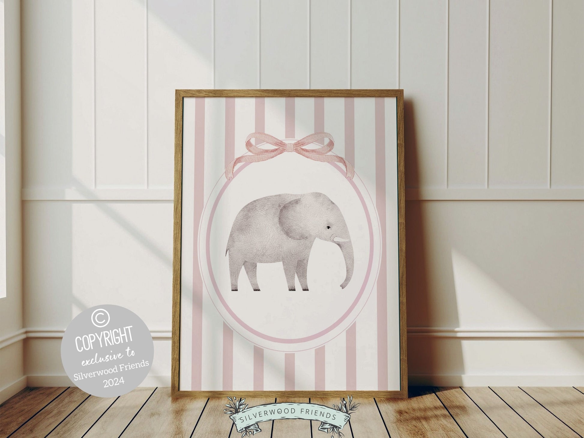 Elephant Nursery Print Set of 2, Pink Nursery Wall Art, Baby Girl Safari Nursery Decor, Baby Girl Pink Jungle Animal Nursery Digital Print