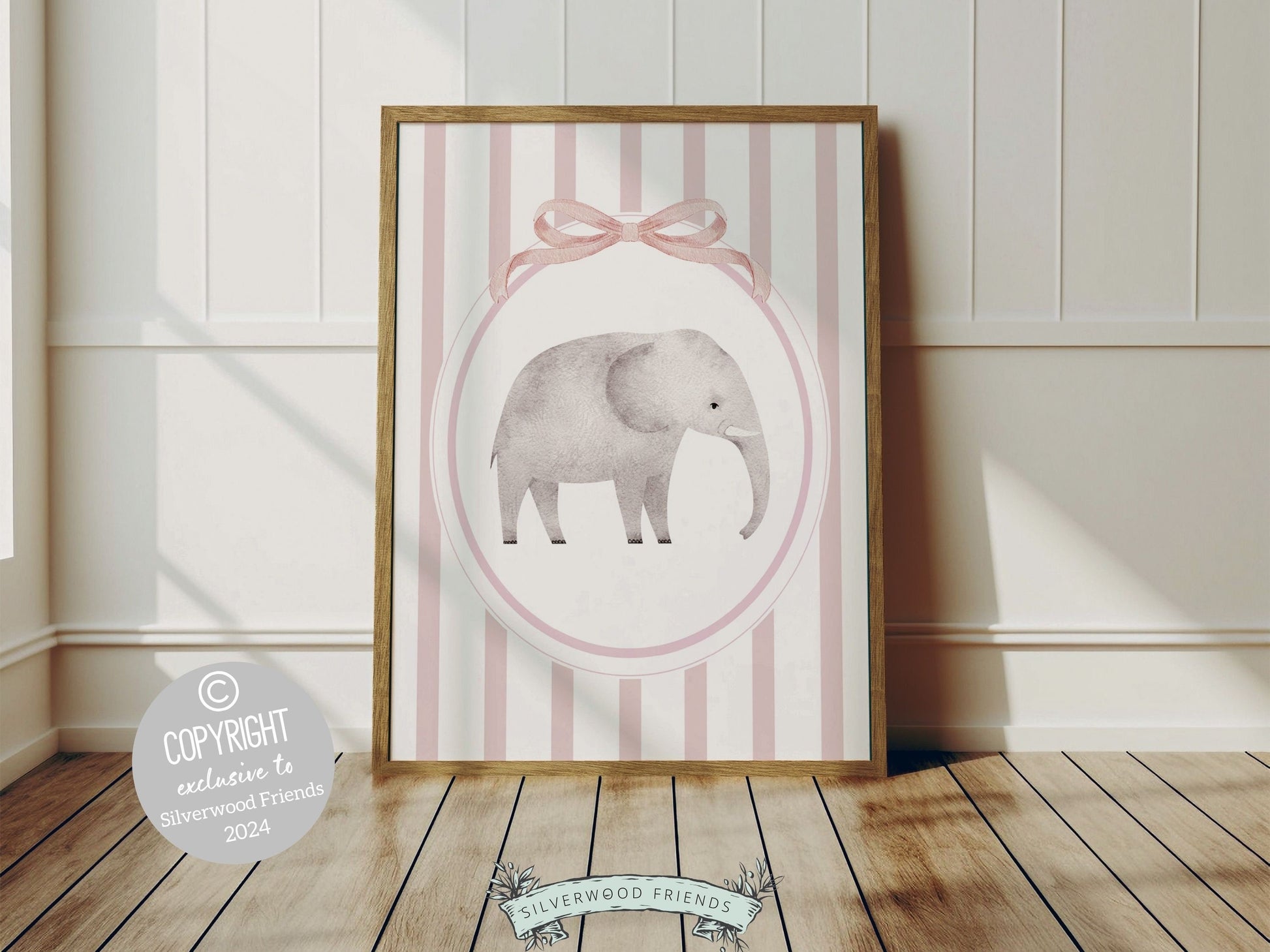 Elephant Nursery Print Set of 3, Pink Nursery Wall Art, Baby Girl Safari Nursery Decor, Baby Girl Pink Jungle Animal Nursery Digital Print