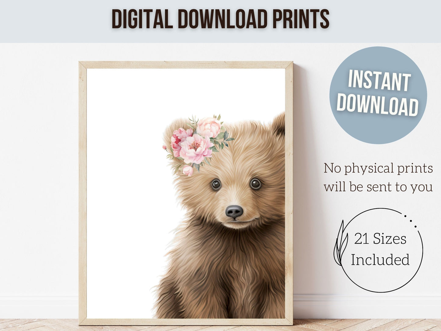 Peeking Bear Nursery Print, Floral Bear Nursery Decor, Baby Girl Wildflower Woodland Nursery Decor, Baby Bear Nursery Wall Art Digital Print