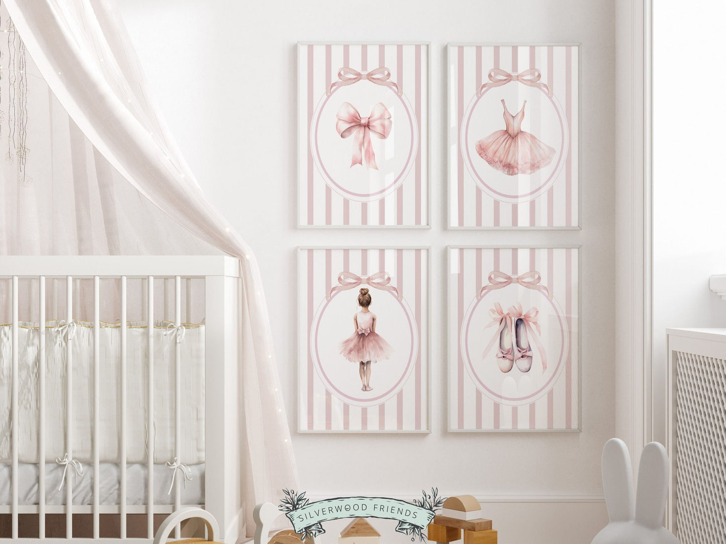 Ballet Prints, Ballerina Nursery Decor, Blush Pink Baby Girl's Ballerina Nursery Wall Art, Newborn Ballet Gift, Ballet Nursery Digital Print