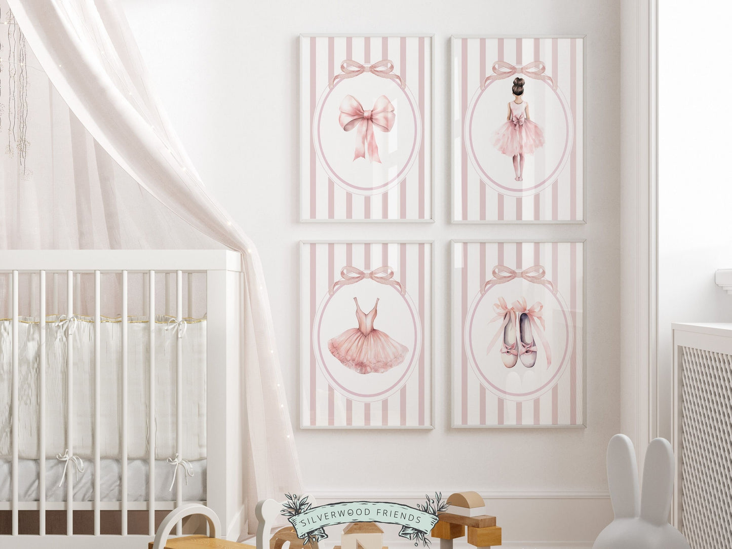 Ballet Nursery Prints Set of 4, Ballerina Nursery Decor, Blush Pink Baby Girl Ballerina Nursery Wall Art, Pink Ballet Nursery Digital Print