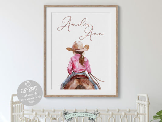 Cowgirl Horse Nursery Print, Cowgirl Horse Nursery Decor, Baby Girl Western Nursery Decor, Horse Girl Nursery Name Wall Art Digital Print