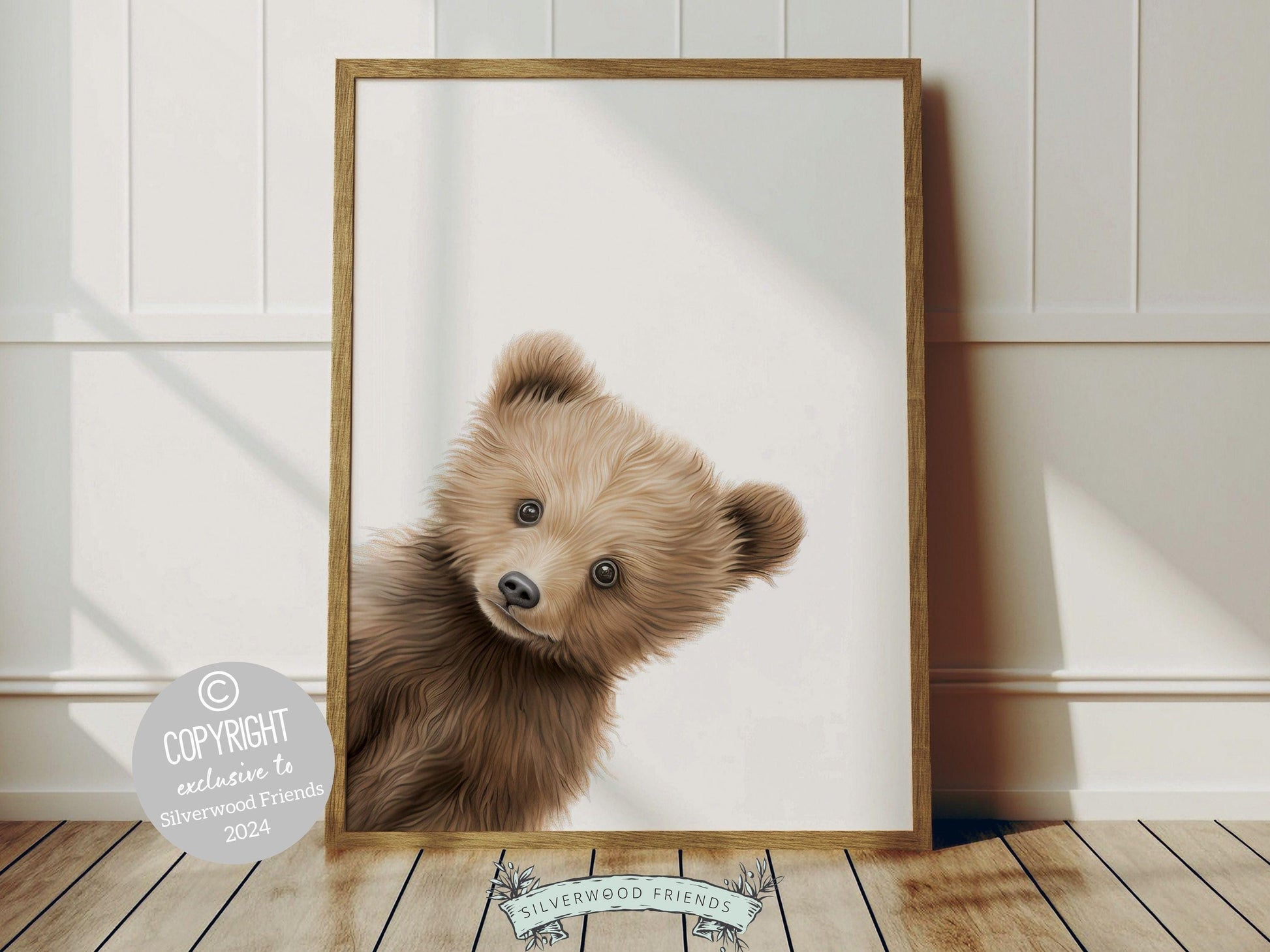 Peeking Bear Nursery Print, Teddy Bear Nursery Decor, Neutral Nursery Decor, Baby Bear Nursery Wall Art, Woodland Bear Nursery Digital Print