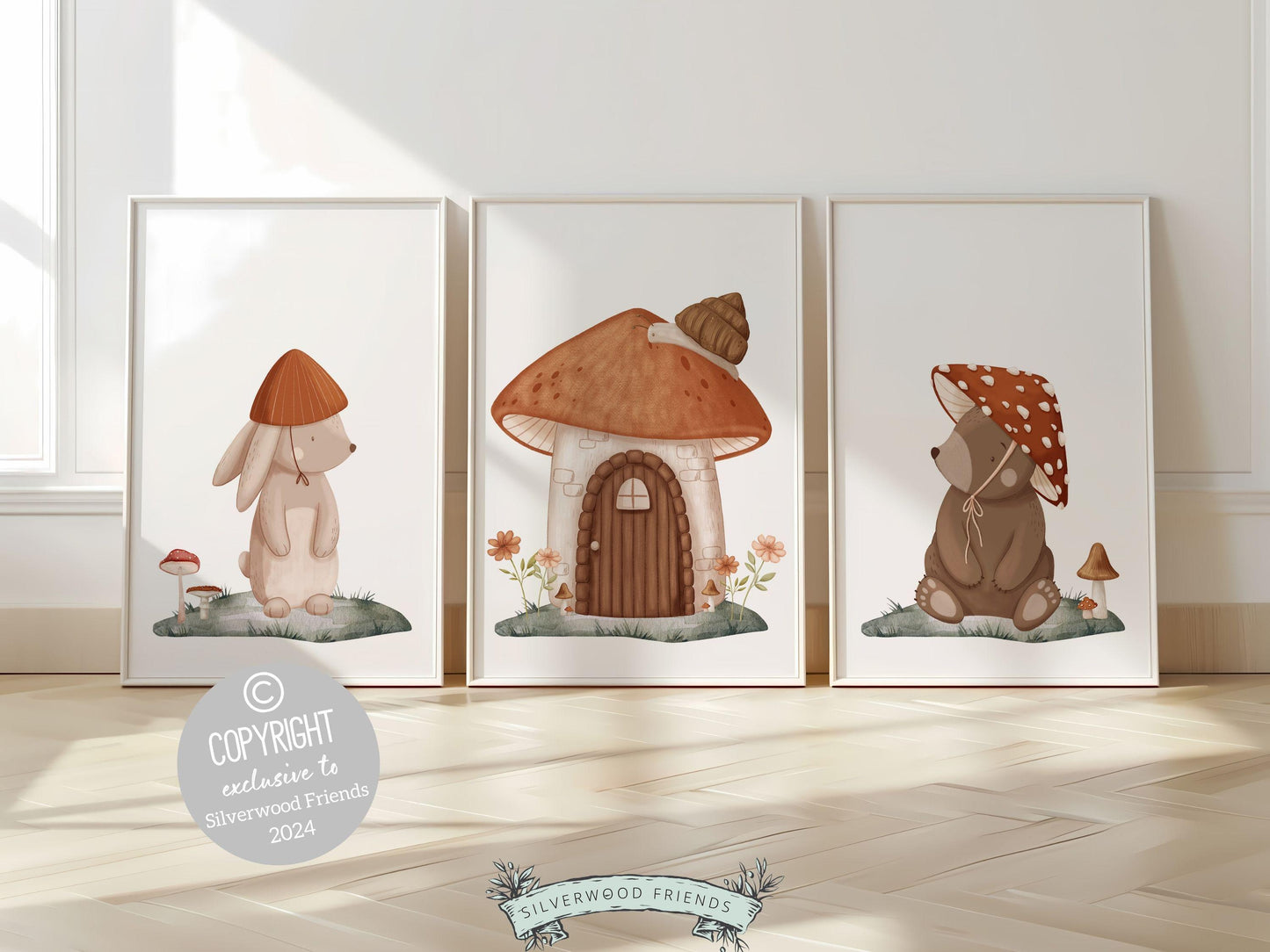 Woodland Mushroom Nursery Print, Kids Woodland Mushroom Nursery Decor, Neutral Nursery Wall Art, Fairy Garden Nursery Digital Download Print