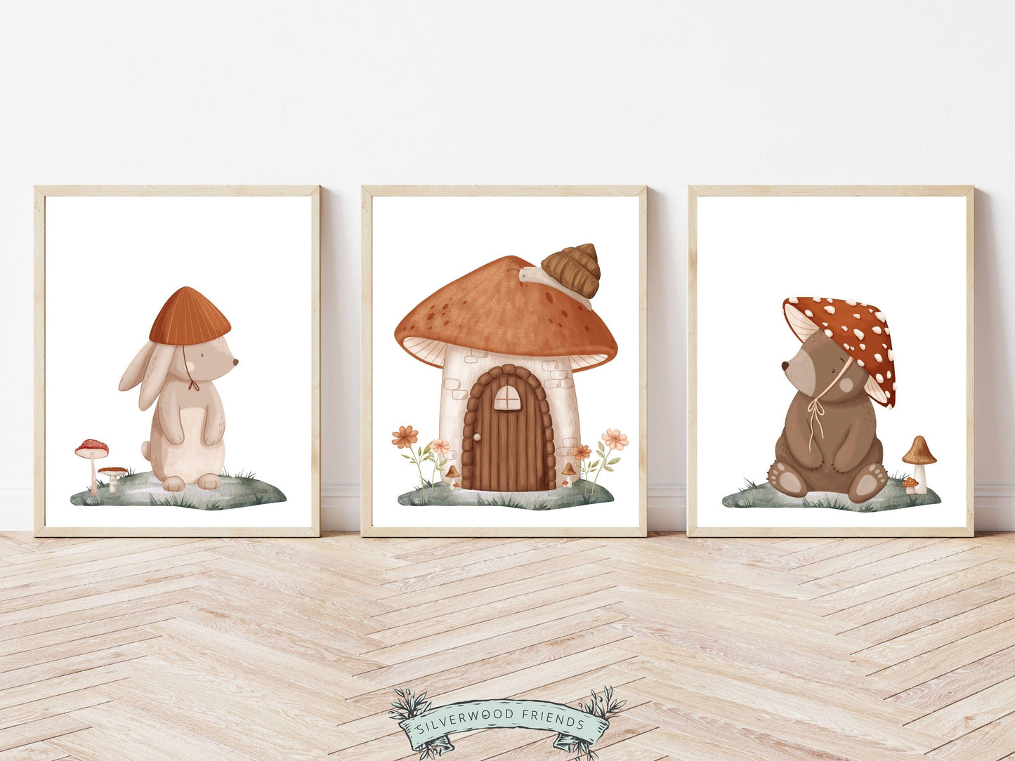 Woodland Mushroom Nursery Print, Kids Woodland Mushroom Nursery Decor, Neutral Nursery Wall Art, Fairy Garden Nursery Digital Download Print