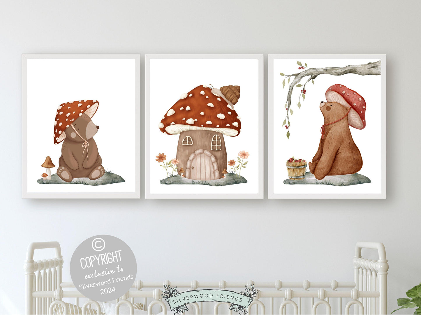 Woodland Mushroom Nursery Print, Kids Woodland Mushroom Nursery Decor, Neutral Nursery Wall Art, Fairy Garden Nursery Digital Download Print