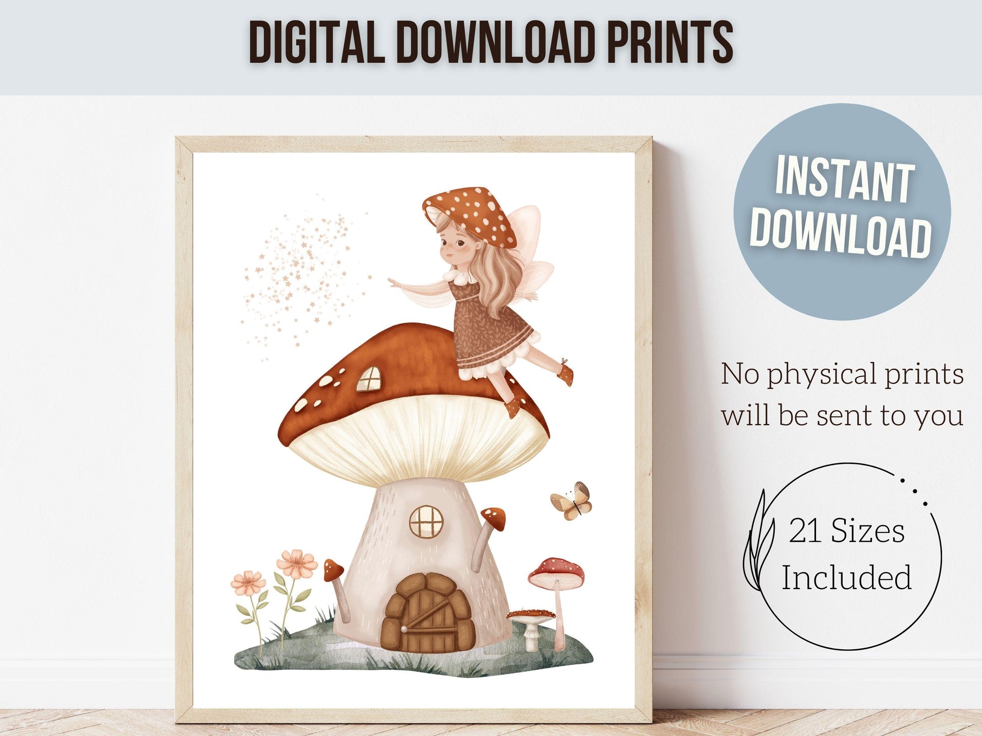 Wildflower Fairy Mushroom Nursery Prints, Baby Girl Fairy Nursery Decor, Fairy Princess Poster, Fairy Garden Nursery Wall Art Digital Prints