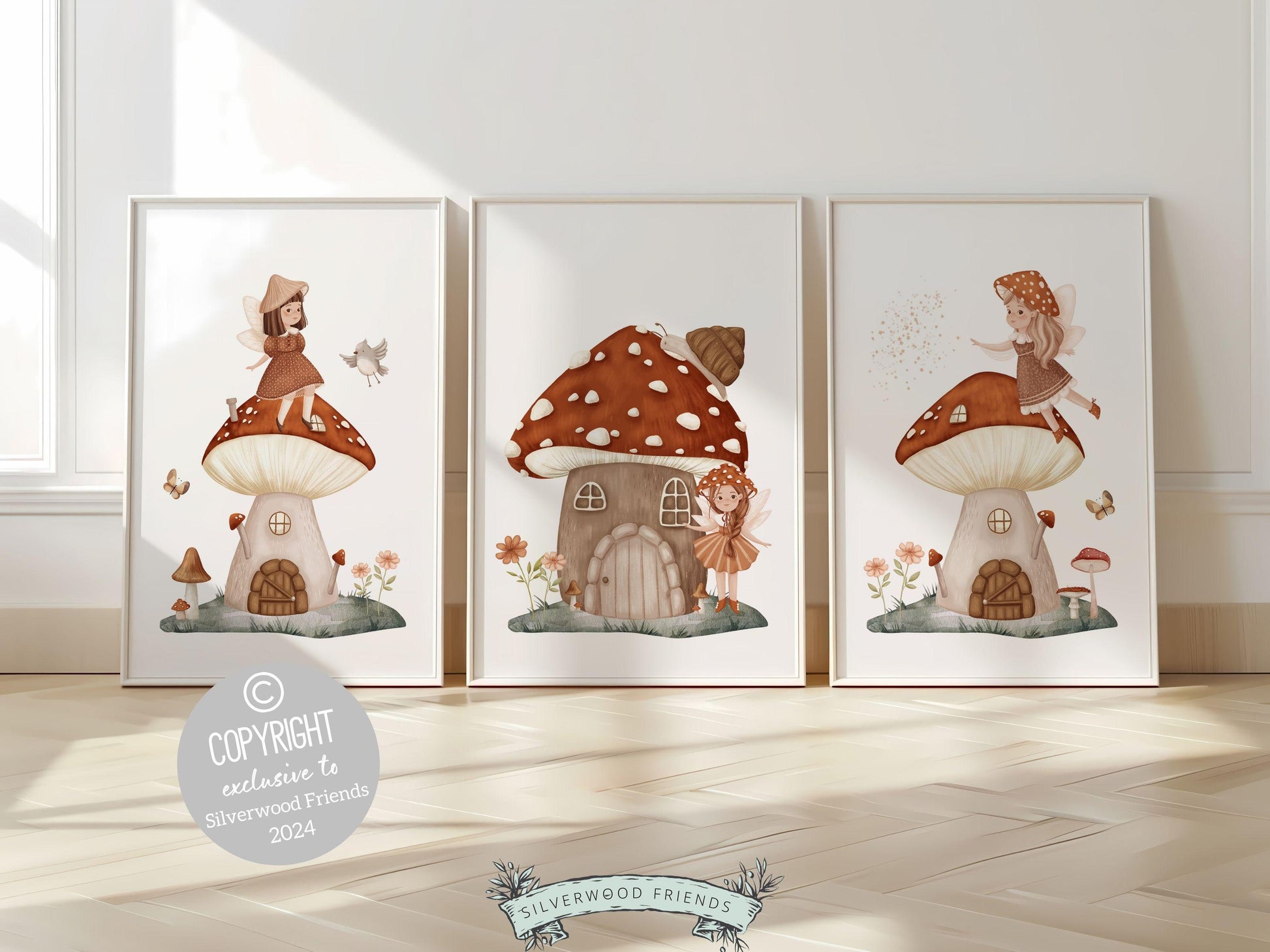 Wildflower Fairy Mushroom Nursery Prints, Baby Girl Fairy Nursery Decor, Fairy Princess Poster, Fairy Garden Nursery Wall Art Digital Prints