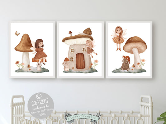 Wildflower Fairy Mushroom Nursery Prints, Baby Girl Fairy Nursery Decor, Fairy Princess Poster, Fairy Garden Nursery Wall Art Digital Prints