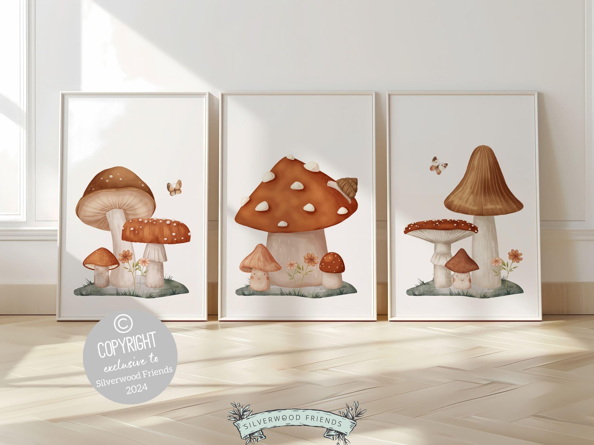 Woodland Mushroom Nursery Print, Kids Woodland Mushroom Nursery Decor, Neutral Nursery Wall Art, Fairy Garden Nursery Digital Download Print