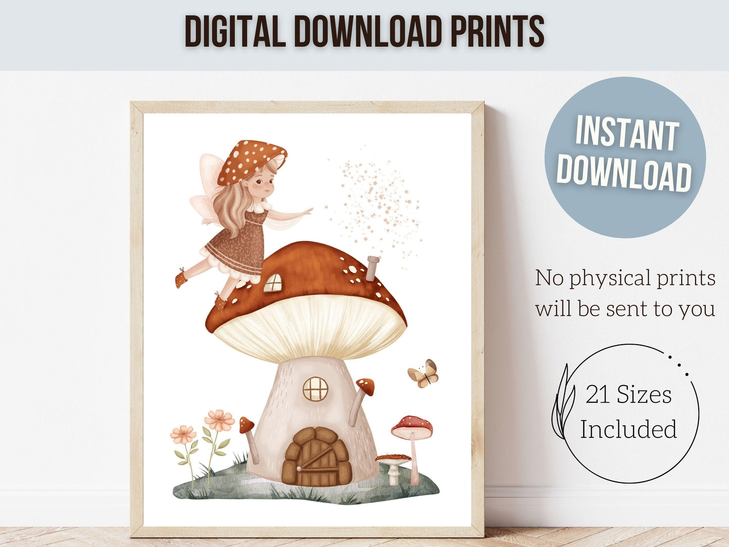 Wildflower Fairy Mushroom Nursery Prints, Baby Girl Fairy Nursery Decor, Fairy Princess Poster, Fairy Garden Nursery Wall Art Digital Prints