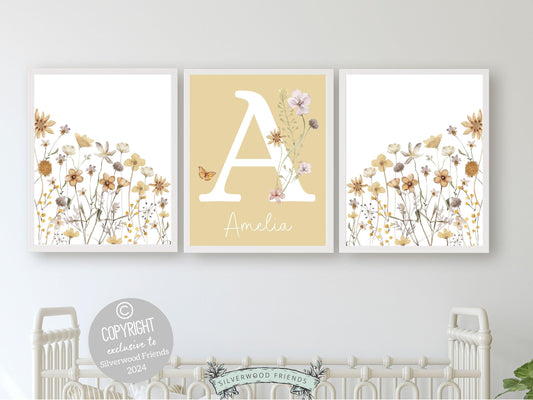 Boho Wildflower Nursery Prints, Floral Name Sign Nursery Wall Art, Baby Girl Nursery Prints, Wildflower Floral Nursery Decor Digital Prints